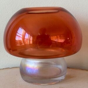 Vintage Glass Mushroom MCM Vase Orange Iridescent Votive Mid Century Amberina